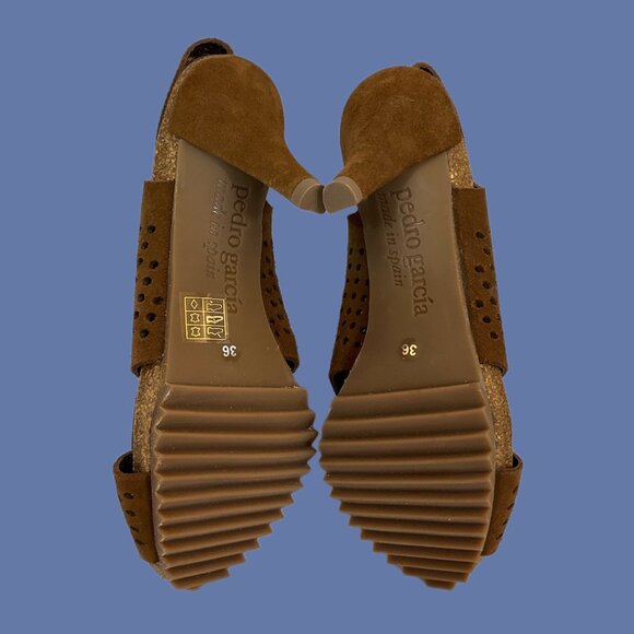 Pedro Garcia Womens Perforated Suede High Heel Sandals Size 5.5 Brown - Picture 4 of 4